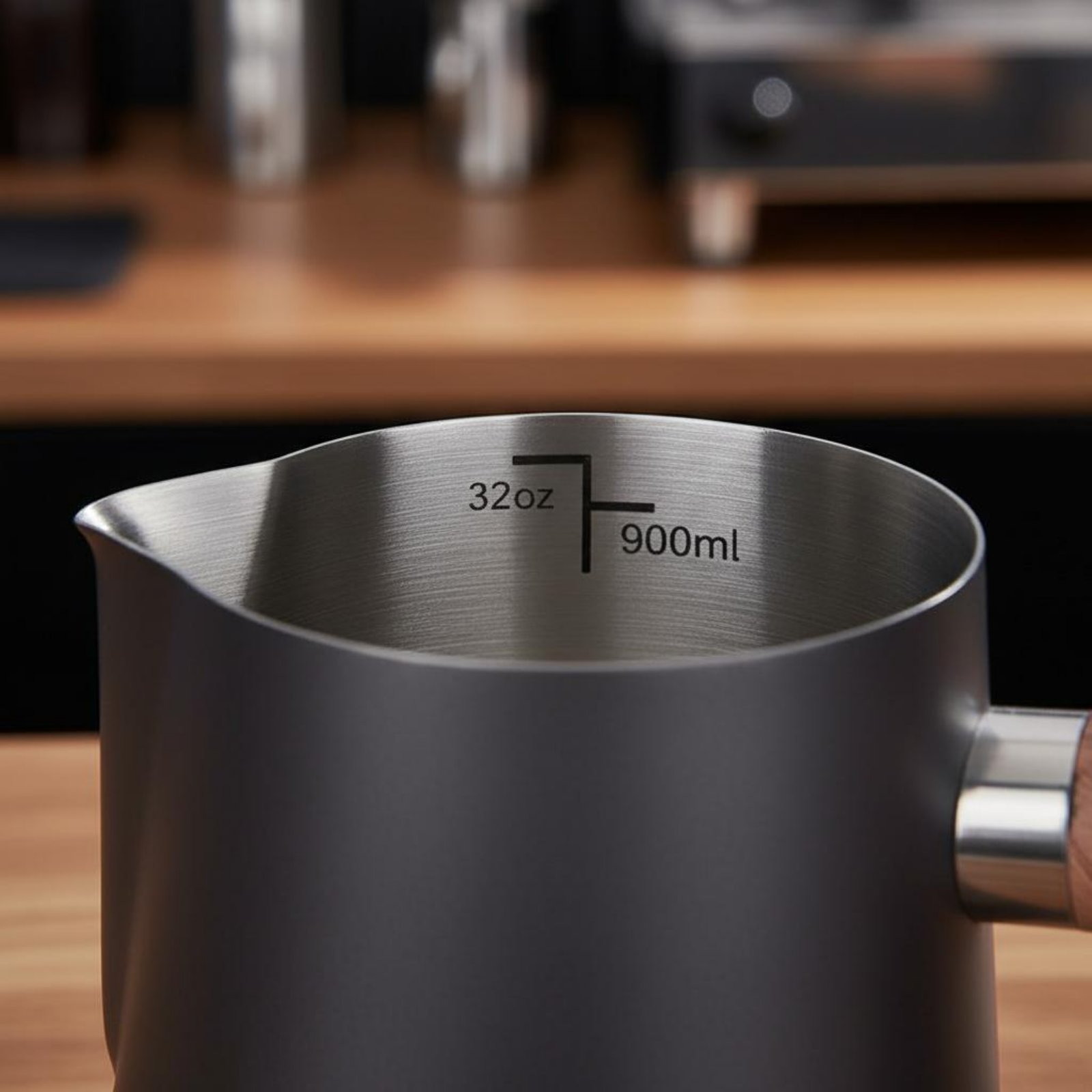Latte Art Jug with Wooden Hand - Milk Steaming Pitcher recension och pris